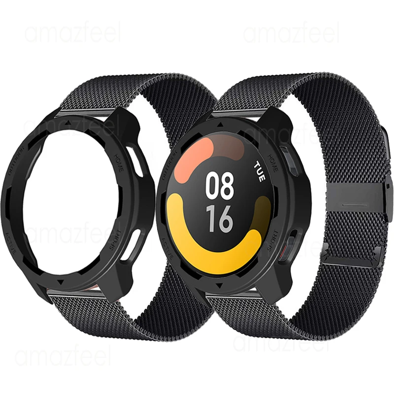 

For Xiaomi Watch S1 Active Strap Case Protector Hard PC Protection Cover + Metal Bracelets For Mi Watch Color 2 Smart Watch Band