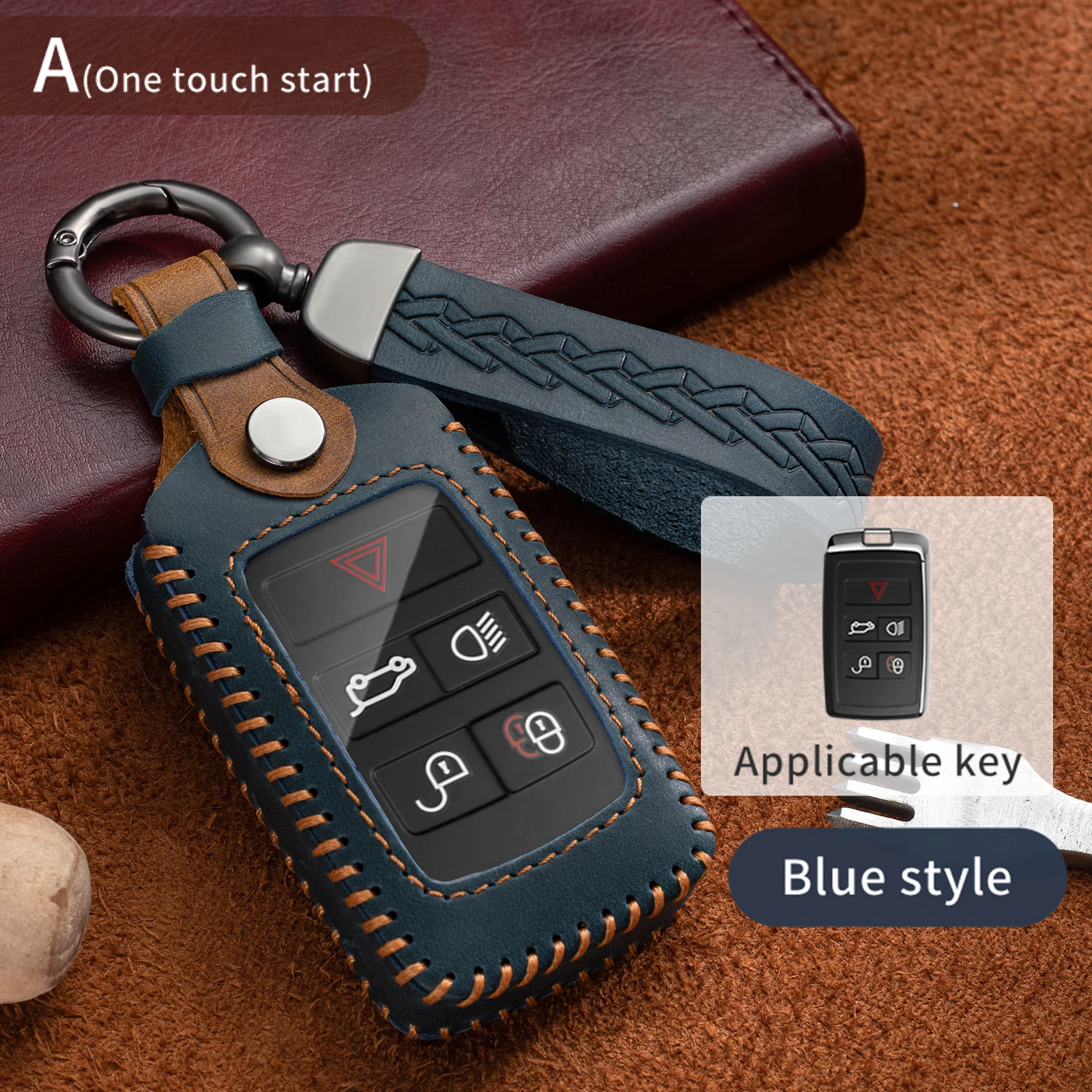 

Crazy Horse Leather Car Key Case Cover Fob Shell for Land Rover Range Rover Evoque Discovery Sport Velar For Jaguar XE E-PACE XF