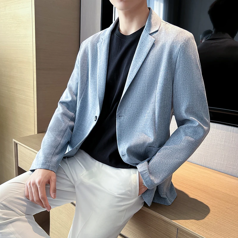 

Однотонный Повседневный весенний Модный Новый стильный блейзер в Корейском стиле облегающий итальянский вариант деловой мужской дышащий