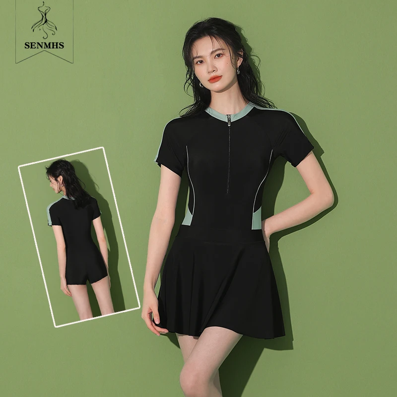 

SENMHS Women's Swimwear 2023 Summer One Piece Short Sleeved Surf Suit Sunscreen Diving Suit Sexy Professional Beach Swimsuit
