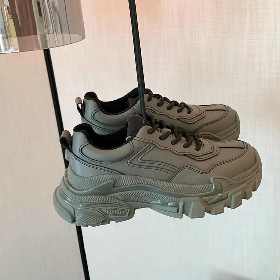 Sneakers Fashion Women Shoes Leather Casual Shoes Woman Trainers Lace-Up Platform Sneakers Women Vulcanize Shoes