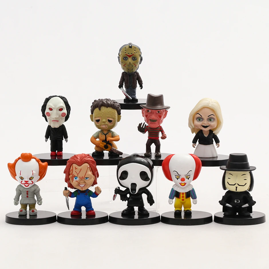 

Horror Movies Dolls Pennywise Chucky Jason Freddy Billy Ghostface V Leatherface Dolls Decoration Figures Toys 10pcs/set 5cm