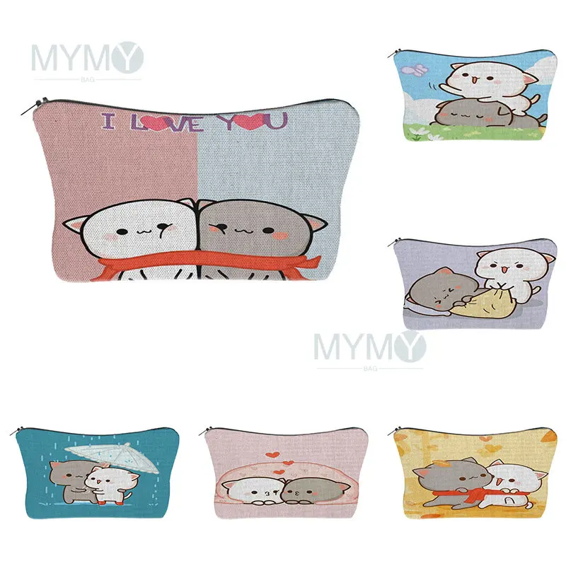 

Couples Cat Cosmetic Bag Cartoon Woman Make Up Organizer Female Toiletry Pouch Storage Travel Lady Gift Pencil Case Toiletry Bag
