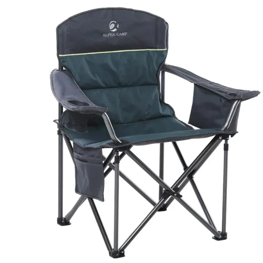 Folding Camping Chair Portable Padded Oversized Chairs with Cup Holders, Green, Beach Chairs