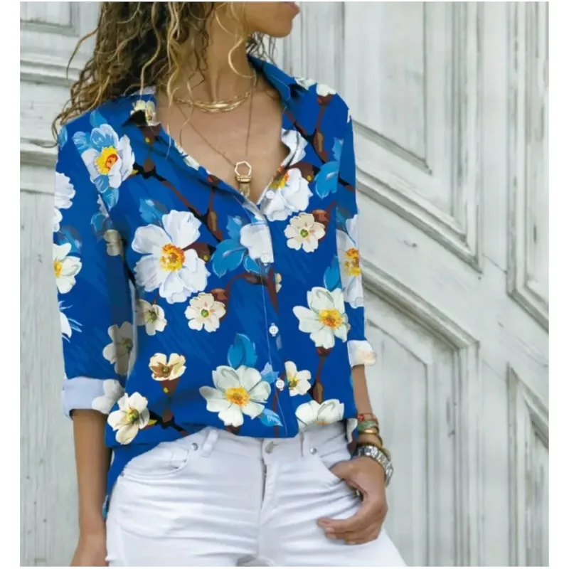 Новая женская рубашка с длинными рукавами и цветочным принтом на пуговицах