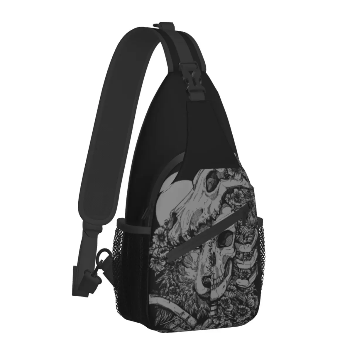 

Wolf Skeleton Shoulder Bags Flowers Casual Chest Bag Men Motorcycle Outdoor Sling Bag University Graphic Small Bags