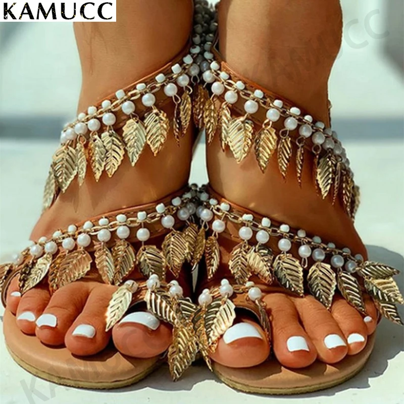 

New Summer Shoes Women Sandals Female Rhinestones Chains Flat Sandals Thong Crystal Flip Flops Sandals Gladiator Sandals