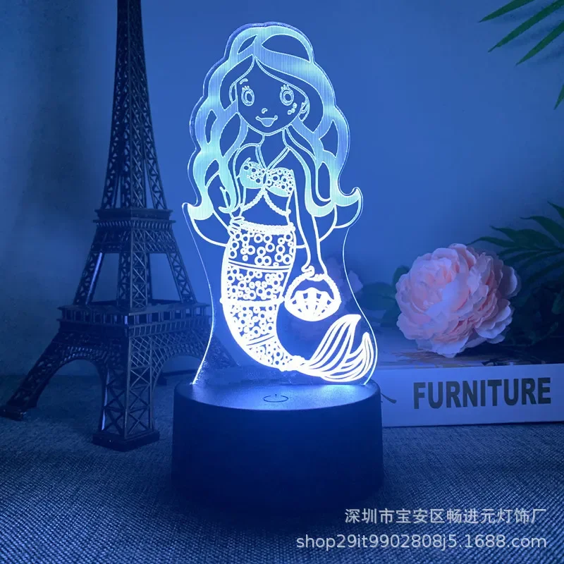 

Disney Mermaid Princess Touch Colorful 3d Small Lamp Birthday Gift Kids Toy Lamp Creative Bedside Atmosphere Lamp