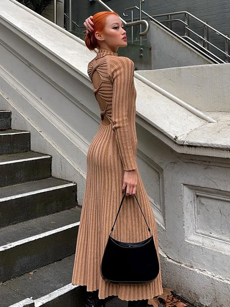 

Сексуальное осеннее трикотажное женское платье в рубчик, облегающие Женские длинные платья с вырезом, модель 2022 года, зимняя одежда для ули...