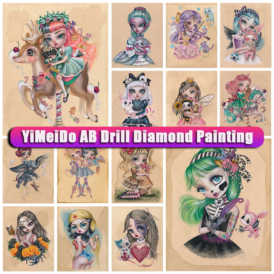 

YiMeido 5D DIY AB Diamond Painting Big Eyes Girl Rhinestones Mosaic Picture Diamond Embroidery Cartoon Needlework for kids Gift