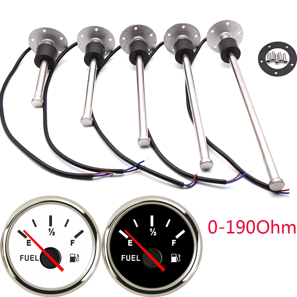 

52MM Fuel Level Gauge with Fuel Level Sensor 100MM 125MM 150MM 200MM 250MM 400MM 0-190ohm Oil Liquid Tank Fuel Level Indicator