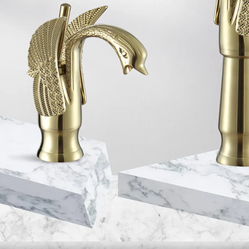 Скандинавский матовый золотой смеситель высокий короткий дизайн устойчивый к