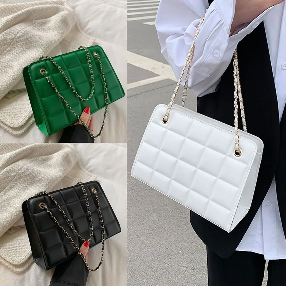 PU Leather Shoulder Bag Fashion Chain Checkered Classic Unde