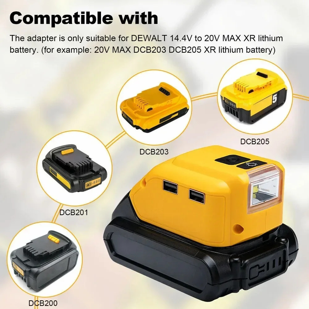 Фото Зарядное устройство DCB090 Power USB для литий-ионных аккумуляторов DeWalt 20V MAX, адаптер-конвертер с LED-подсветкой и портом DC №3