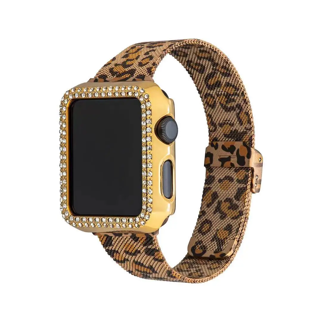 

Leopard Print Milano Metal Replacement Strap For Apple Watch 7 6 Band 44mm 40mm 38mm 42mm 41mm 45mm for iWatch Series 6 SE 5 4 3