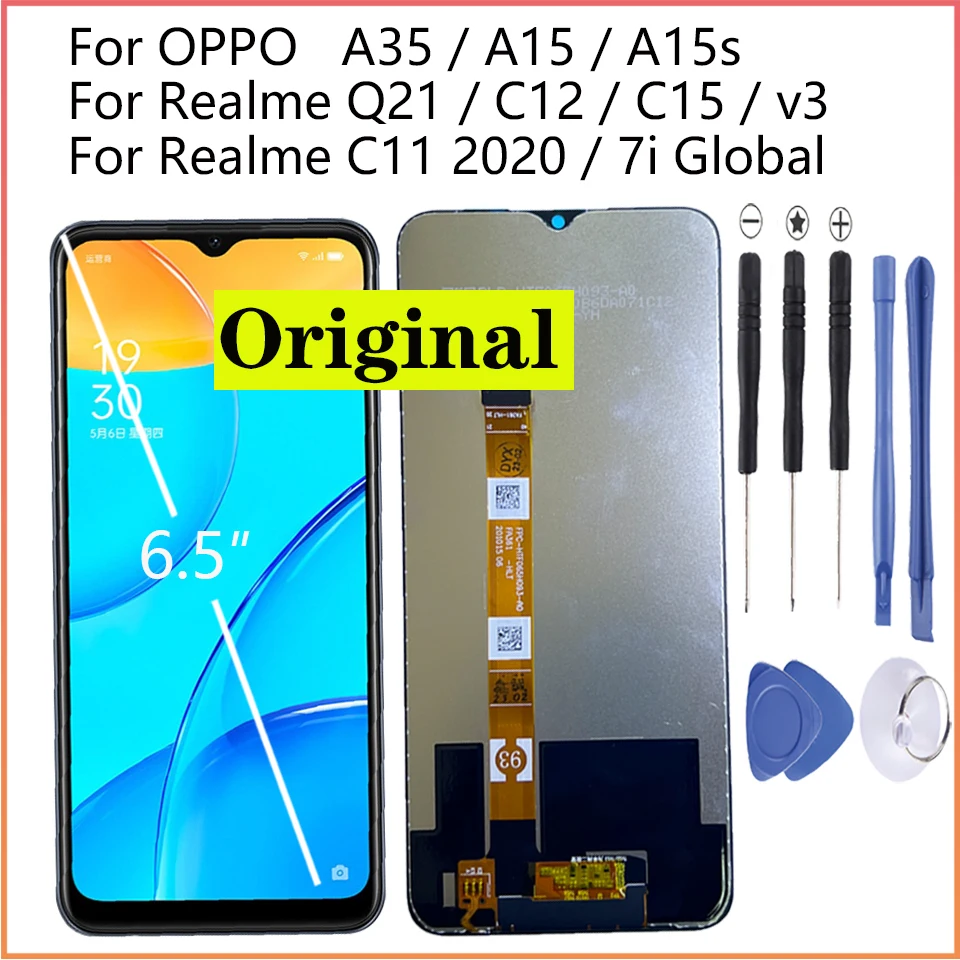 

Оригинальный ЖК-дисплей AAA + для A35 A15 A15s, дисплей для Realme C12 C15 Q21 V3, сенсорный ЖК-экран для Realme C11 2020 7i, глобальный ЖК-дисплей