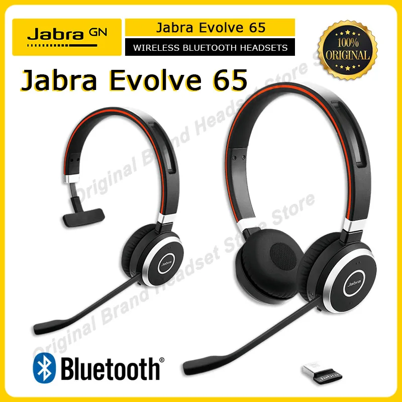 

Original Jabra Evolve 65 Bluetooth Mono Stereo MS/UC Earphones Wireless Headset Noise-Cancelling Mic Headphones USB Adapter