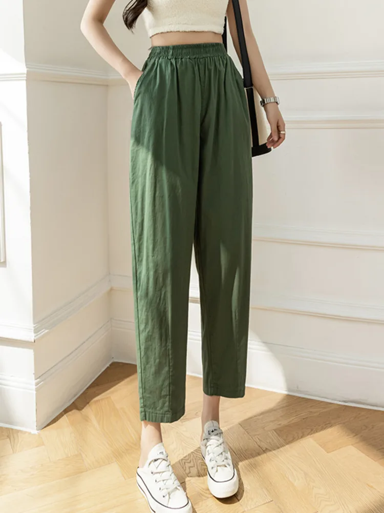 

Cotton Linen Thin Pants Women Summer 2022 New Loose High Waist Casual Ankle-length Harem Pants Female Solid Color Trousers