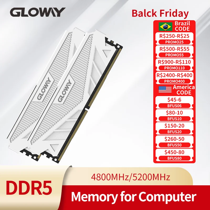 Gloway Memoria RAM DDR5 32GB(16GBX2pcs) 5200mhz Desktop Heatsink DDR5 RAM Desktop Memory For Computer