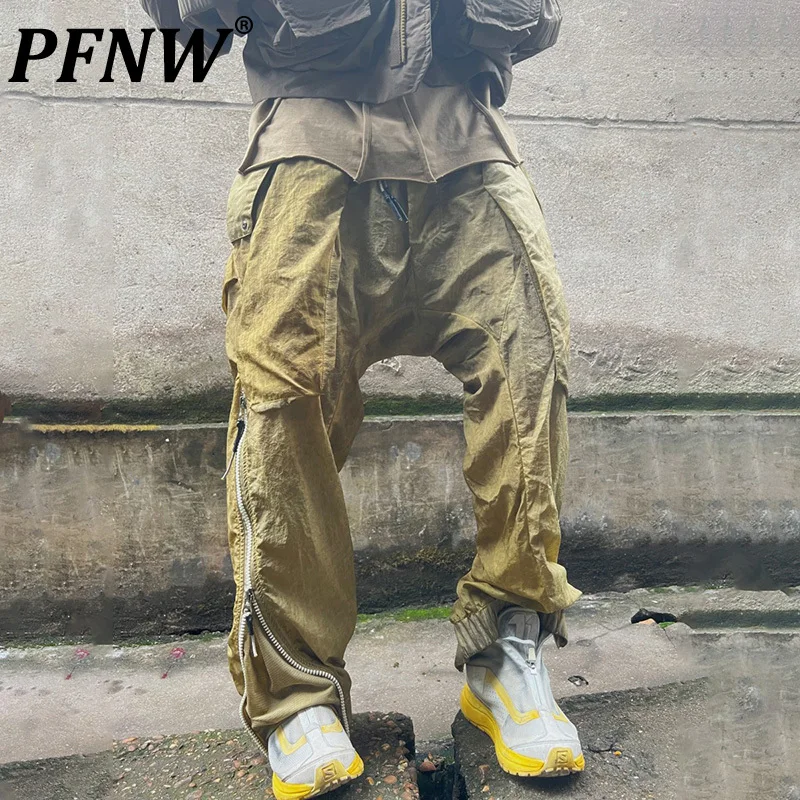 PFNW Spring Summer Men's Fashion Pioneer Original Zippered Baggy Cargo Pants Trendy Sports Casual Outdoor Tide Trousers 12A9805