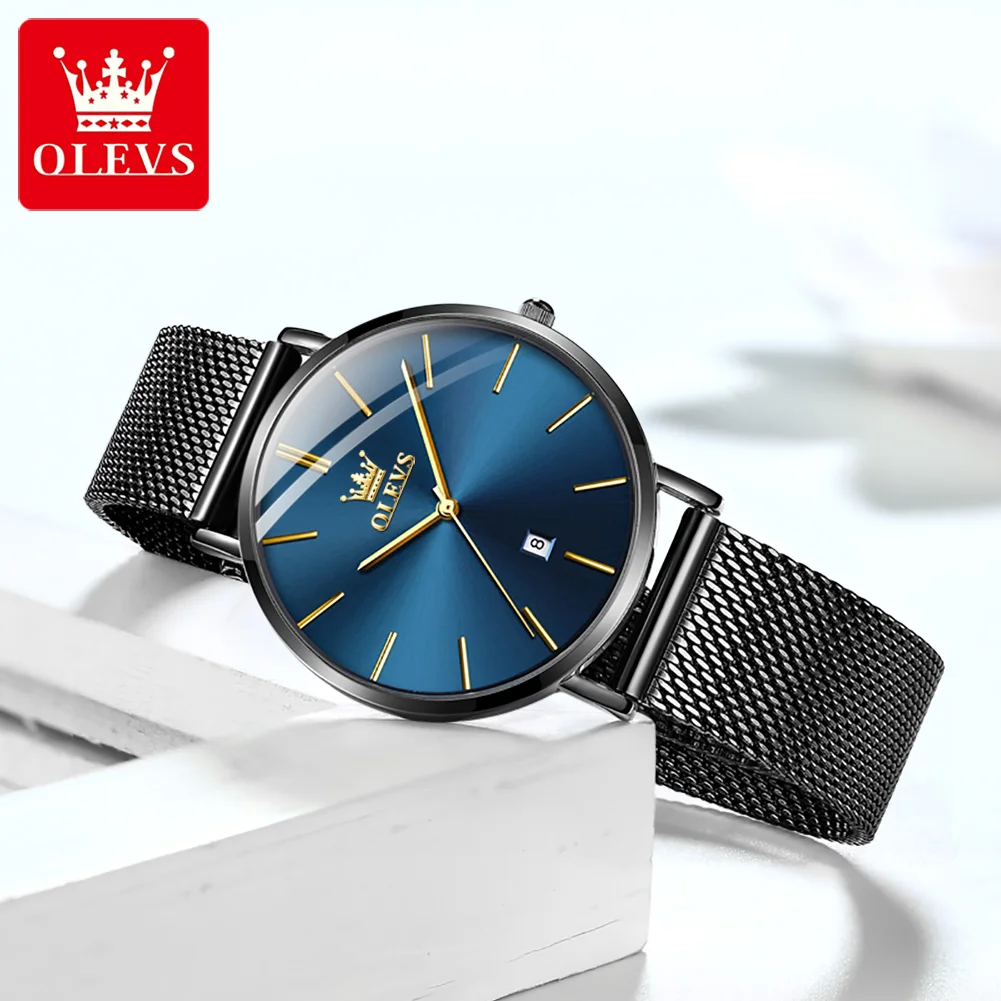 OLEVS Fashion Ultra Thin Couple Watch for Mens and Women Watches Top Brand Luxury Simple Quartz Wristwatch Women Calendar Clock
