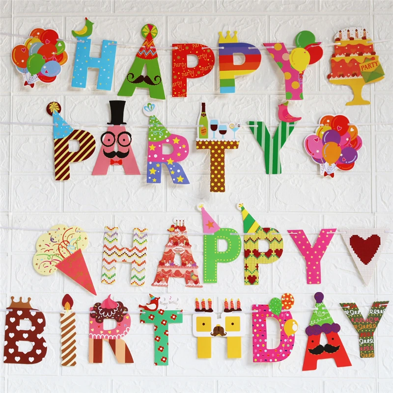 

Cartoon Happy Birthday Banners Paper Hanging Bunting Garland Birthday Party Decorations Kids Favors Baby Shower Party Supplies