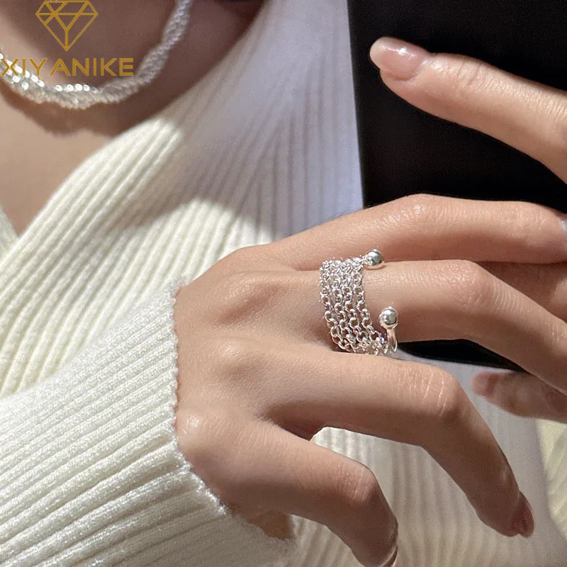 

DAYIN Punk Cool HipHop Chain Tassel Ball Cuff Rings For Women Girl Fashion New Jewelry Bosom Friend Gift Party Anillos Mujer