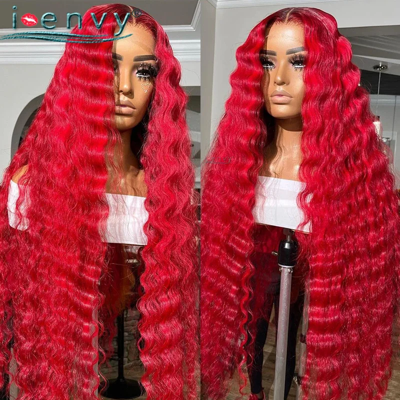 Red Loose Deep Wave Lace Front Human Hair Wigs 13X4 Burgundy 99j 30 Inch Lace Front Wig Peruvian Red Deep Wave Lace Frontal Wig