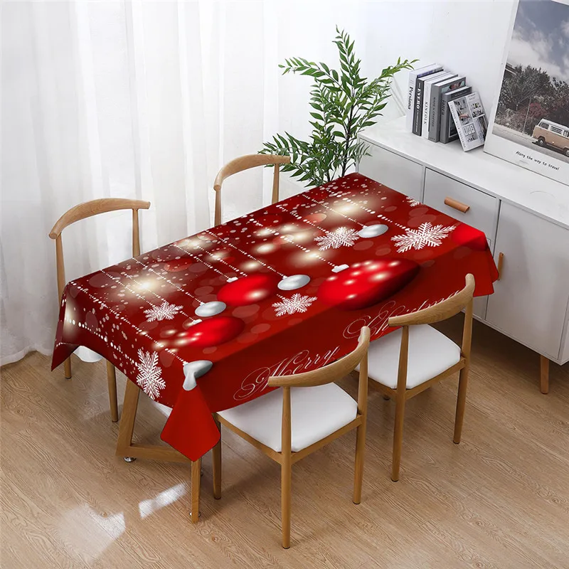 

Merry Christmas Waterproof Elegant Table Tablecloths Cloth Snowman Snowflake Santa Claus Garden Picnic Mat Desk Protecter