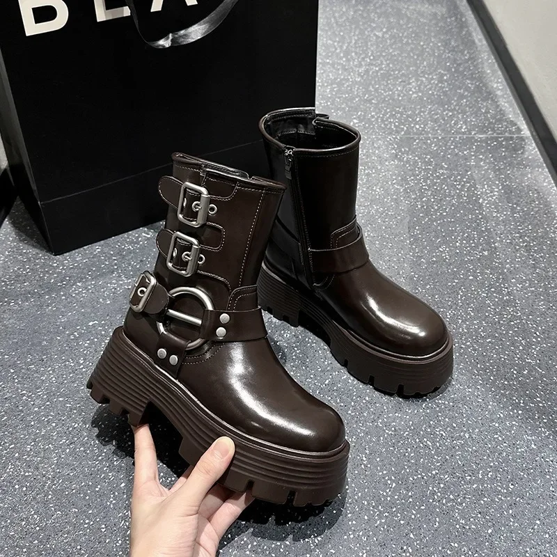 Женские мотоциклетные ботинки из натуральной кожи до щиколотки 6 5 см