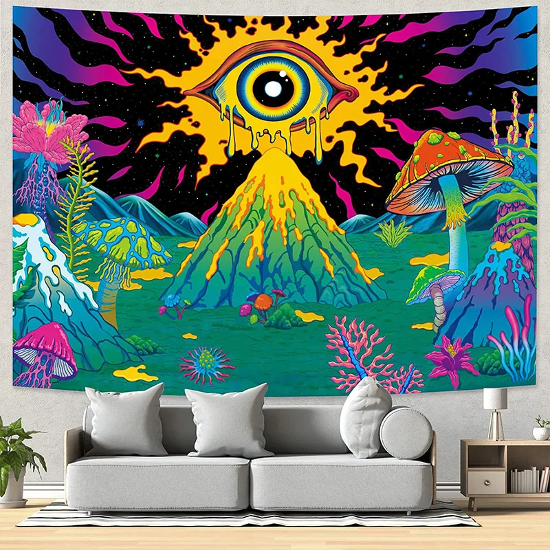

Psychedelic Mushroom Tapestry Colorful Hippie Trippy Eye Mountain Tapestry Fantasy Witchcraft Butterfuly Wall Carpet Decor print