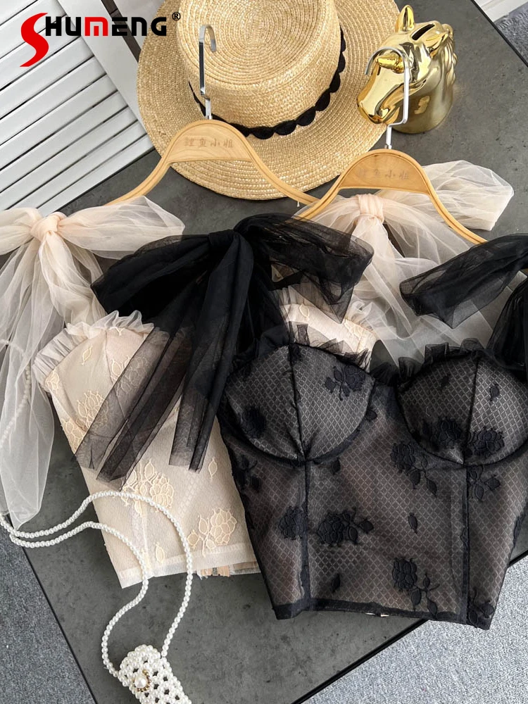 

Women's Fairy Tube Top Mesh Camisole Vest Outer Wear Summer 2022 New Harajuku Fashion High Waist Shirt Mesh Crop Tops Woman