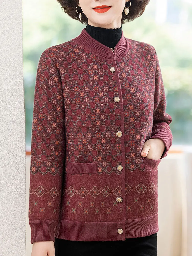 Зимняя одежда Hengyuanxiang для людей среднего и пожилого возраста вязаная верхняя