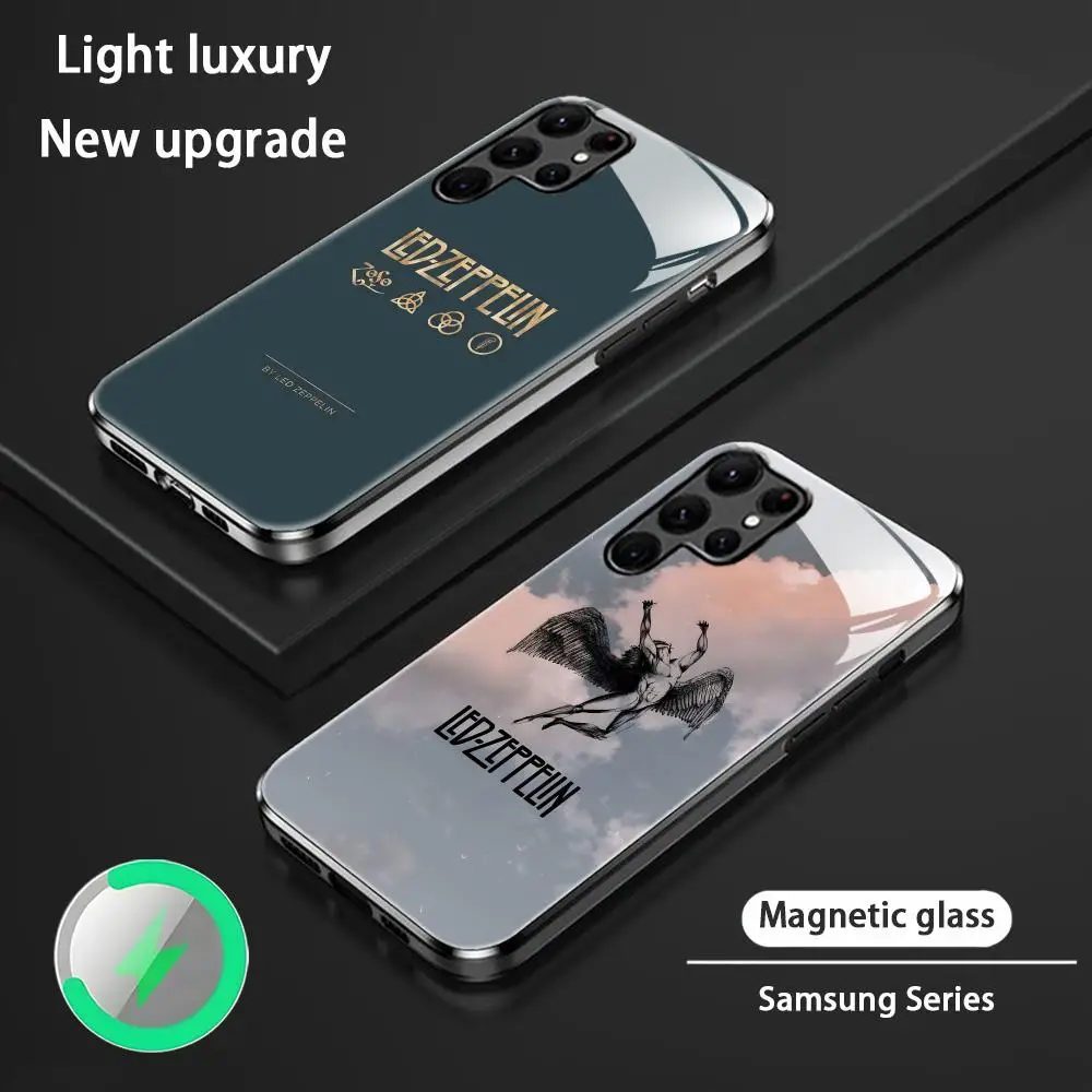 Фото Брендовый чехол для телефона Samsung S26 S25 S24 S23 S22 S21 S20 Plus Ultra L-Led Z-ZeppelinEs-S, стеклянный магнитный чехол №1
