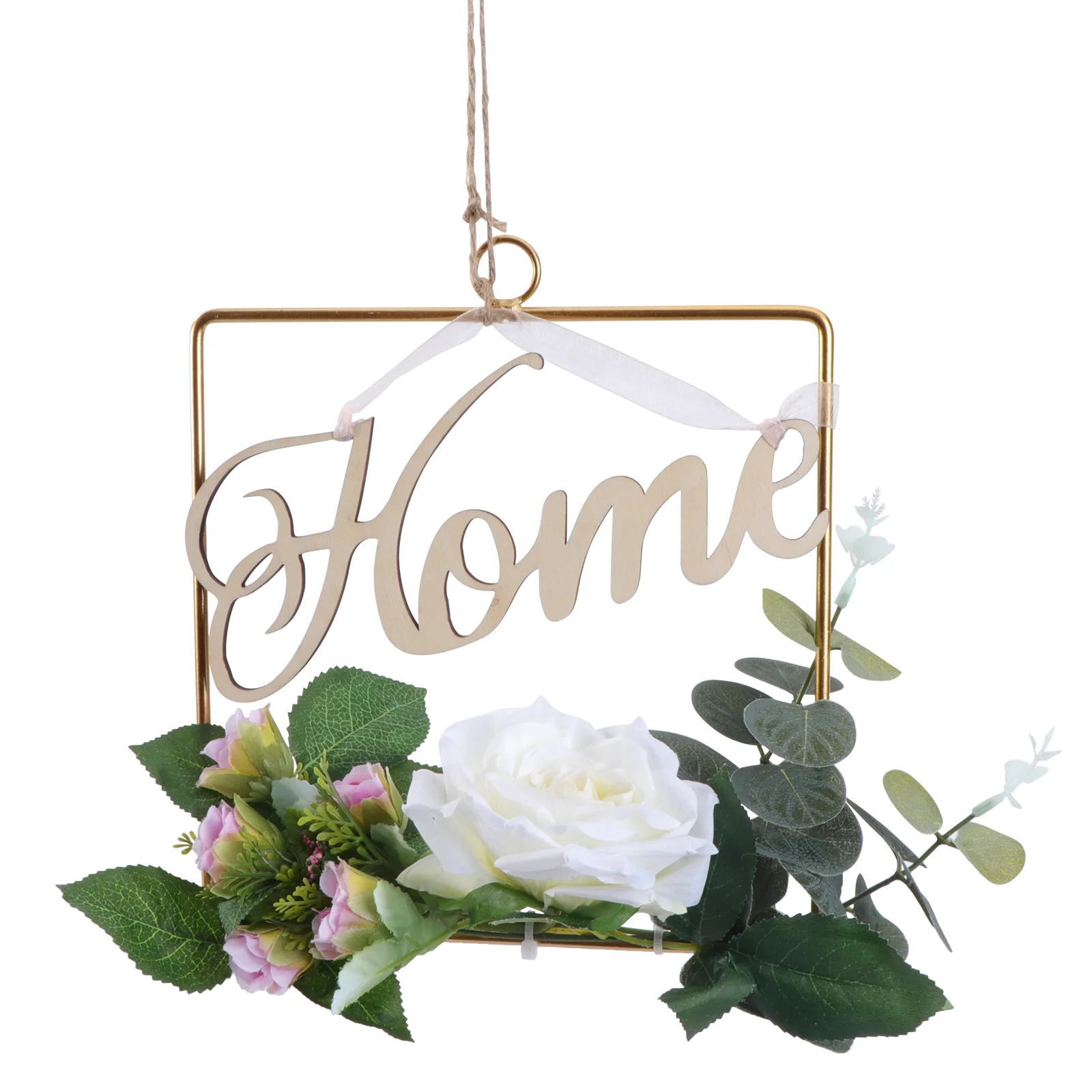 

Wreath Sign Flower Welcome Front Hanging Metal Door Decoration Wedding Pendant Decor Porch Home Garland Spring Wall Eucalyptus