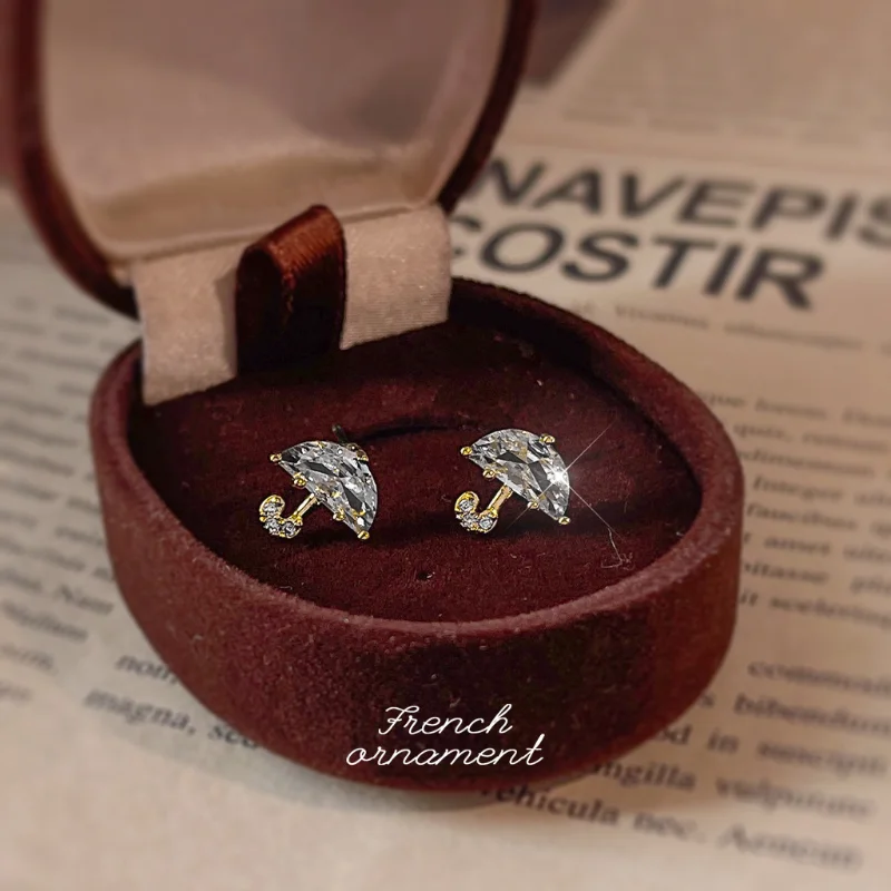 

Niche Design Zircon S925 Silver Stud Earrings for Women Small Exquisite Simple Versatile Umbrella Stud Earrings Girlfriend Gift