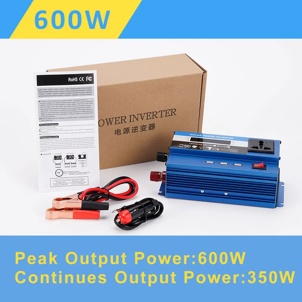 

Solar Power Inverters 600W 1200W 1600W 2200W Modified Sine Wave USB Car Inverter DC 12V 24V Universal Car Adapter Converter