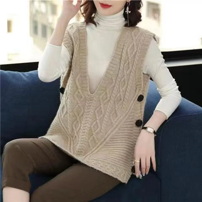 Вязаный жилет без рукавов женский осенне-зимний свитер осенний модный шерстяной