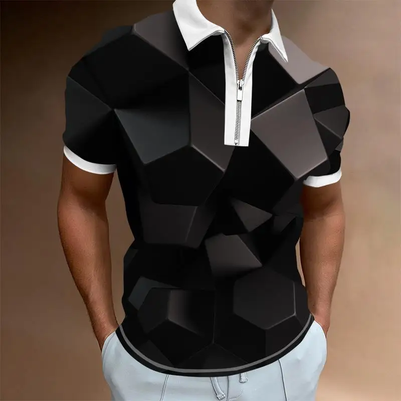 

New 3d Print argyle Men Short Sleeve Polo Shirt Summer Turn Down Collar Tops Fashion Shirt Short Sleeve Tops Fitness Slim Tees