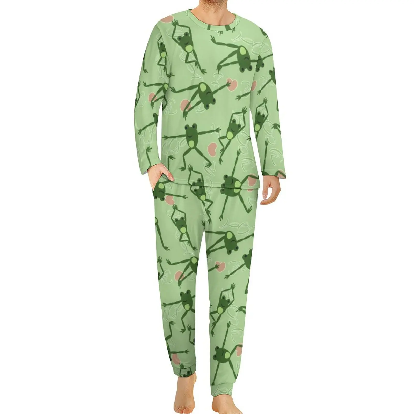 

Пижама в виде лягушки, осенняя одежда для сна с мультяшным сердцем и животными, Мужские пижамные комплекты из 2 предметов с графическим рисунком и длинным рукавом, большие размеры