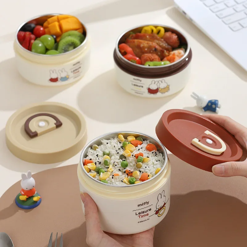 Kawaii Miffy большой емкости изолированный ланч-бокс из нержавеющей стали круглая