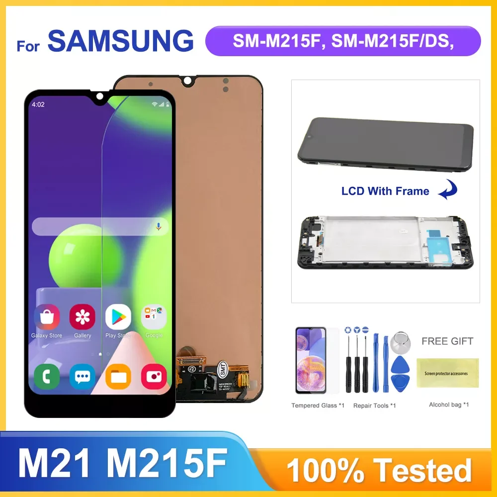 M21 Screen With Frame for Samsung Galaxy M21 M215 M215F M215F/DS Lcd Display Touch Screen Digitizer Assembly Replacement