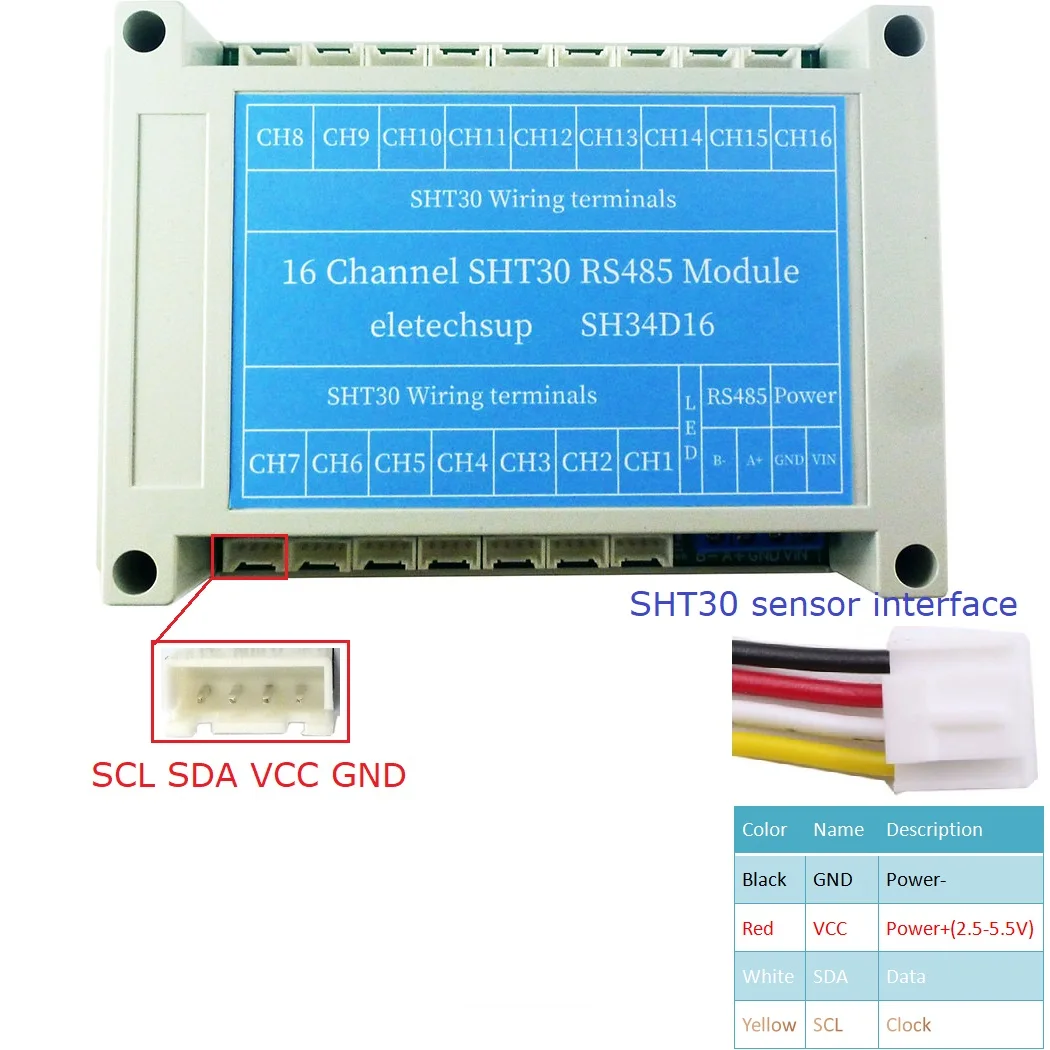 

SHT30 SHT3X сенсорный контроллер RS485 Modbus RTU температура и искусство постоянного тока 12 В 24 в 16 каналов
