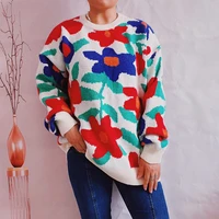 autumn new retro floral print women knitted pullover 2022 harajuku sweater winter warm jumper all match female clothing hipster