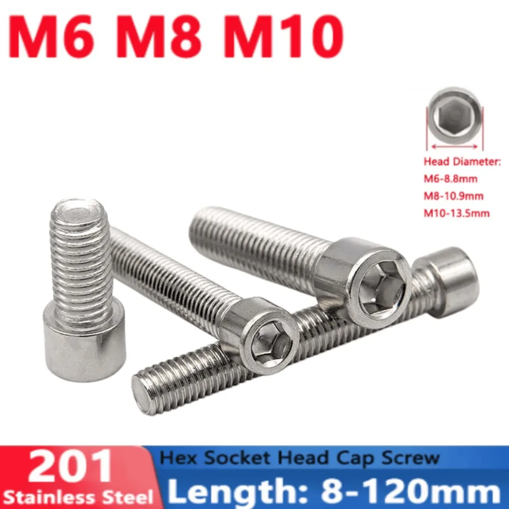 Винты с внутренним шестигранником M6, M8, M10 из нержавеющей стали 201, тонкие, с узким внешним диаметром, метрические крепежные элементы 8-120 мм (art.: 3920dc3154720) - 3920dc3154720