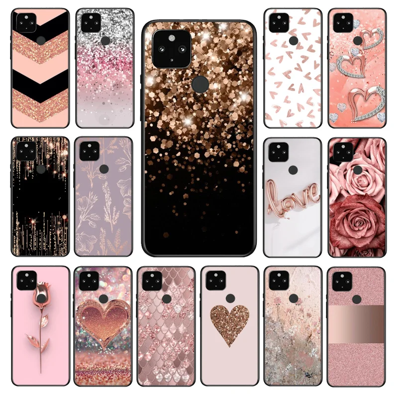 

Love Heart Rose Flower Gold Style Case For Google Pixel 6Pro 4 5 3 XL Cover for Pixel 3a 4a XL 5a 5G Soft TPU Phone Back Fundas