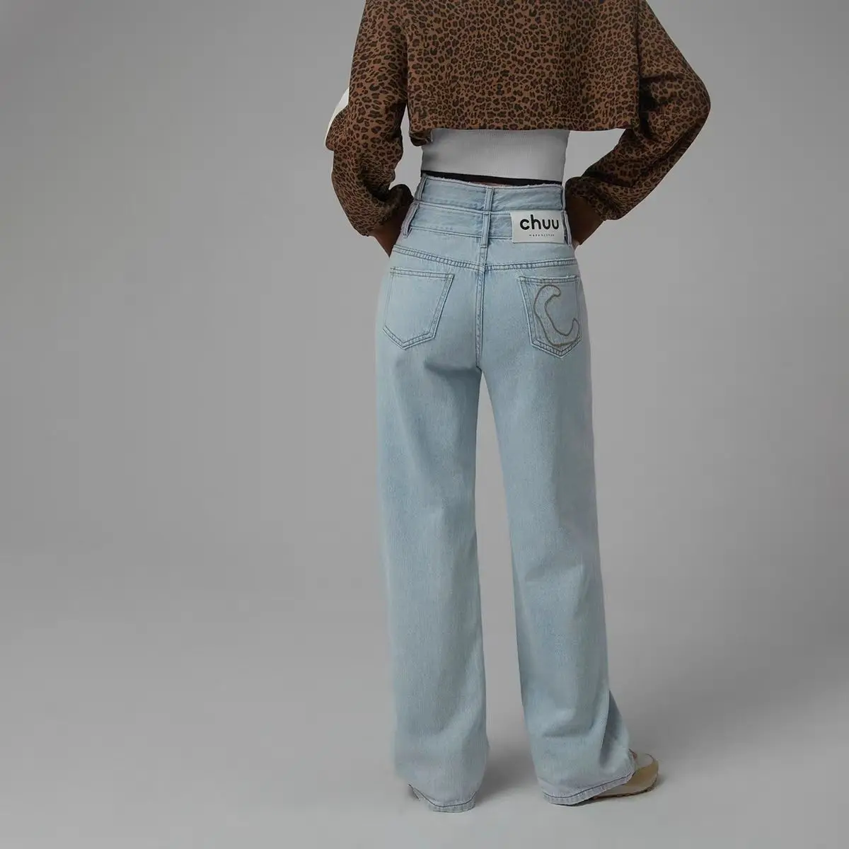 

Chuu Korean Pants UU Summer Jeans Women's Early Spring 2023 New High Waist Thin Loose Long Pants Light Color