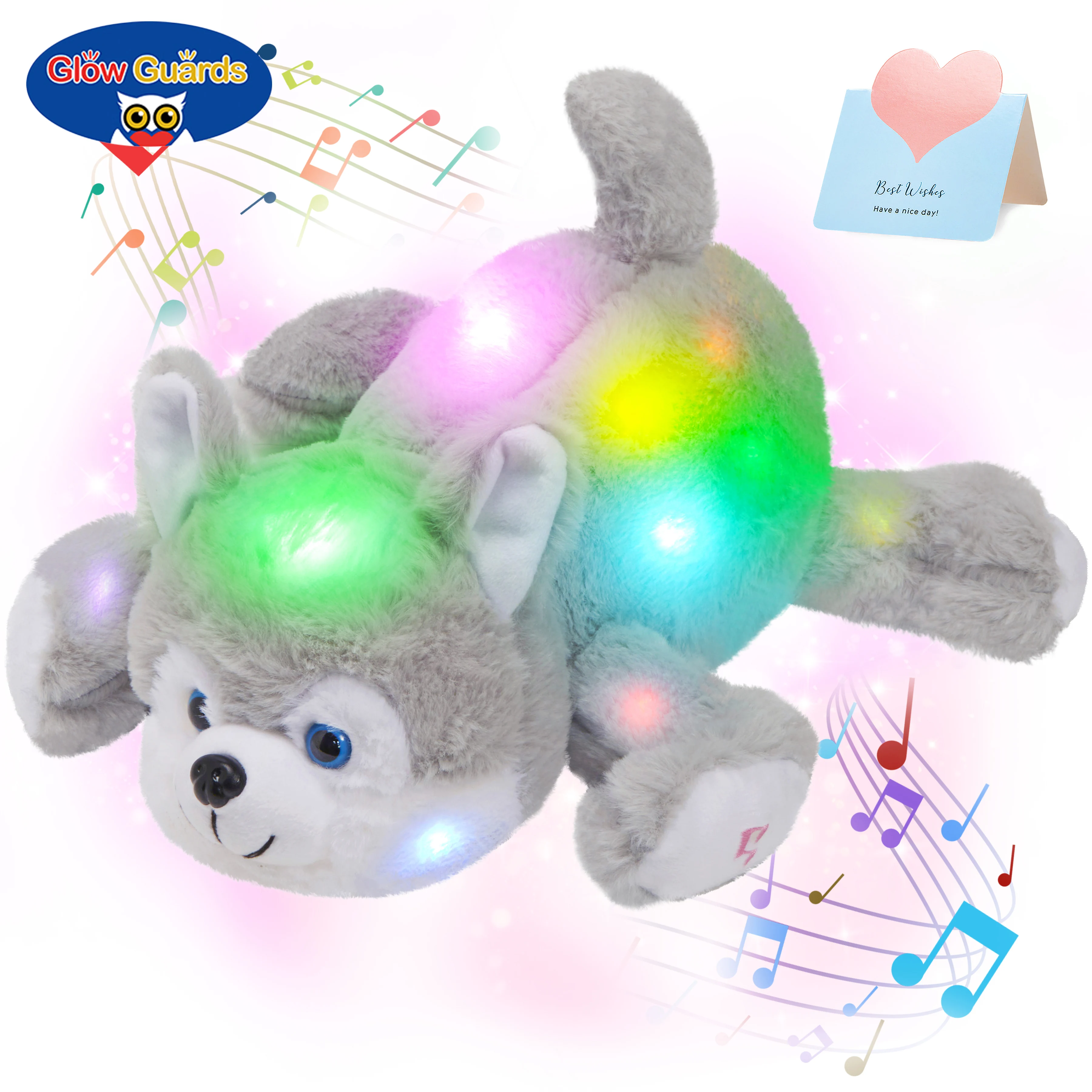 

Glow Guards Large Size Animal Plush Toy With LED Light And Music Filled Throw Pillows Cute Kids Cushion for Children Night Light