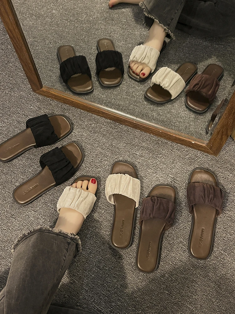 

Slippers Women Summer Beach Shoes Shallow Slides Sabot Flat Basic Rubber Scandals PU Shoes Summer Clogs Woman Slippers Flat Slid