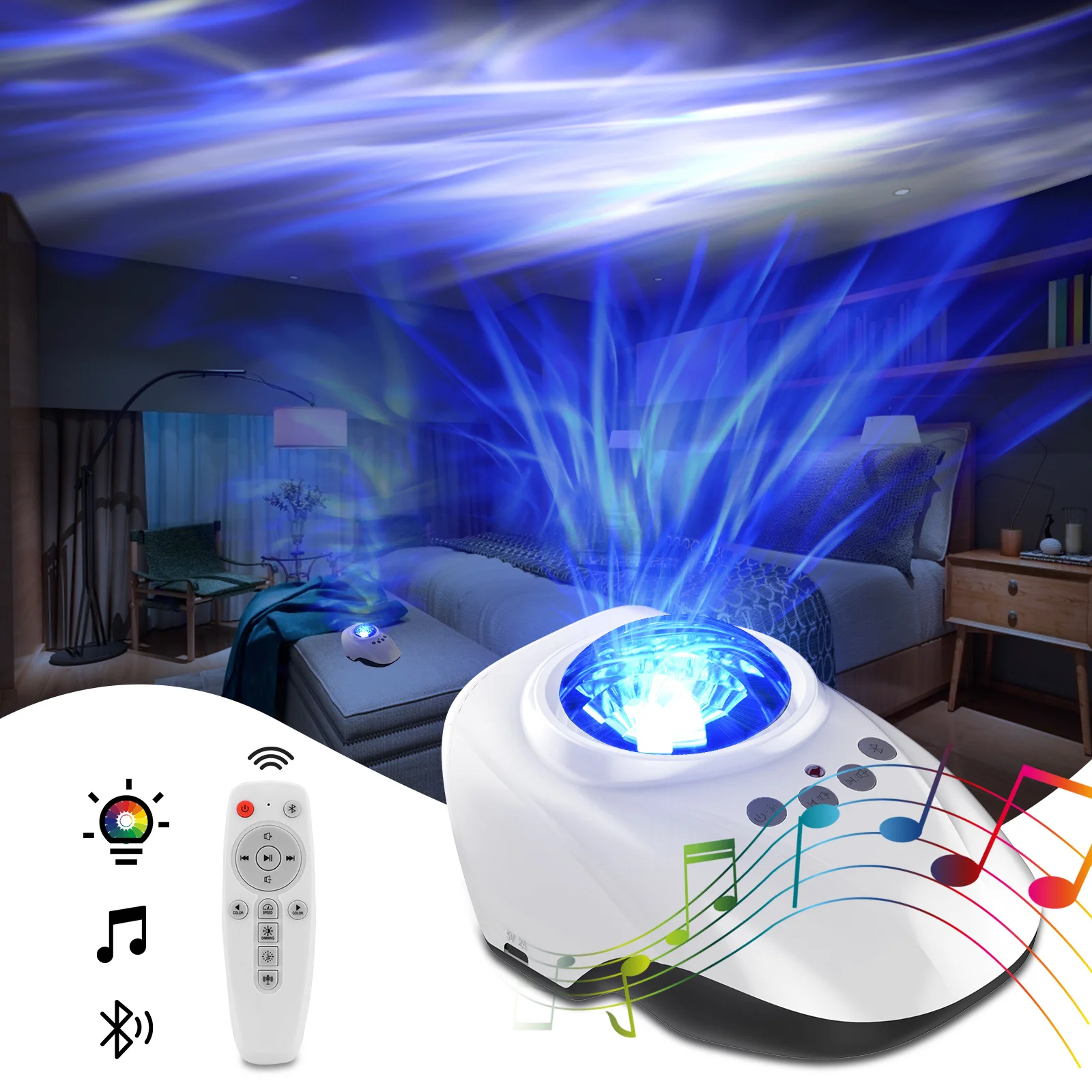 

Aurora Borealis Star Projection Light, 4 Colors, Bluetooth Connection, Multiple Scenes, 14 Effects Experience